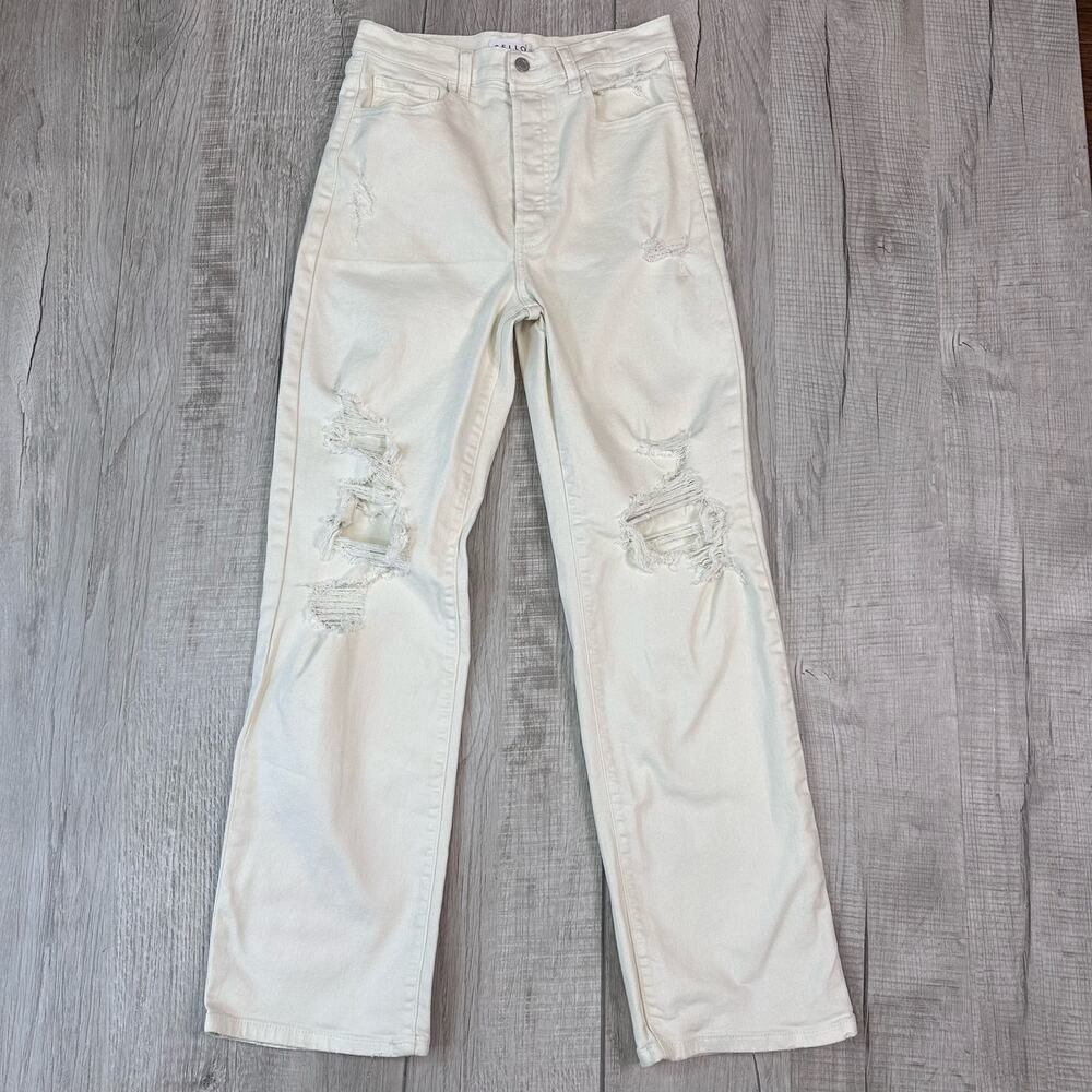 Cello White Wide Leg Jeans Women's 9 High Rise Distressed WV17639RS-SSTD Cotton